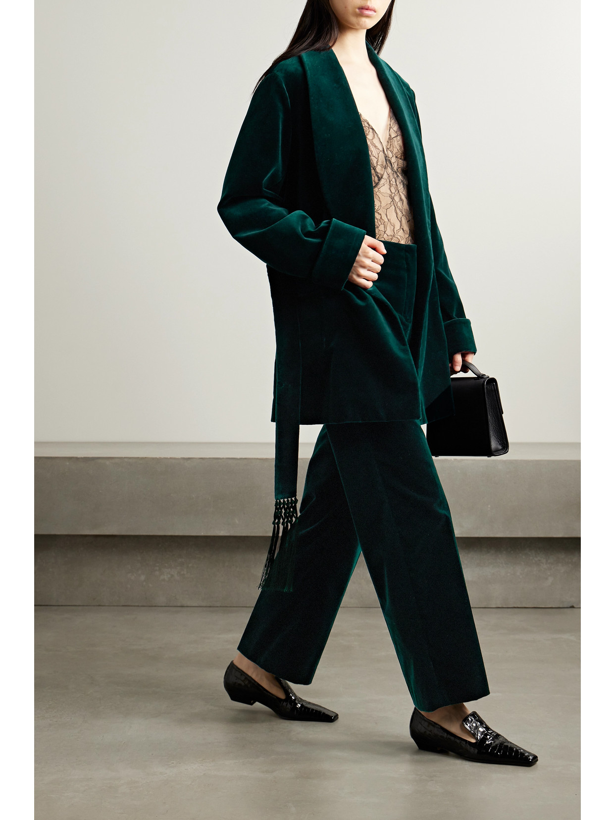 Loro Piana Niklas Cotton-blend Velvet Wide-leg Pants In Green