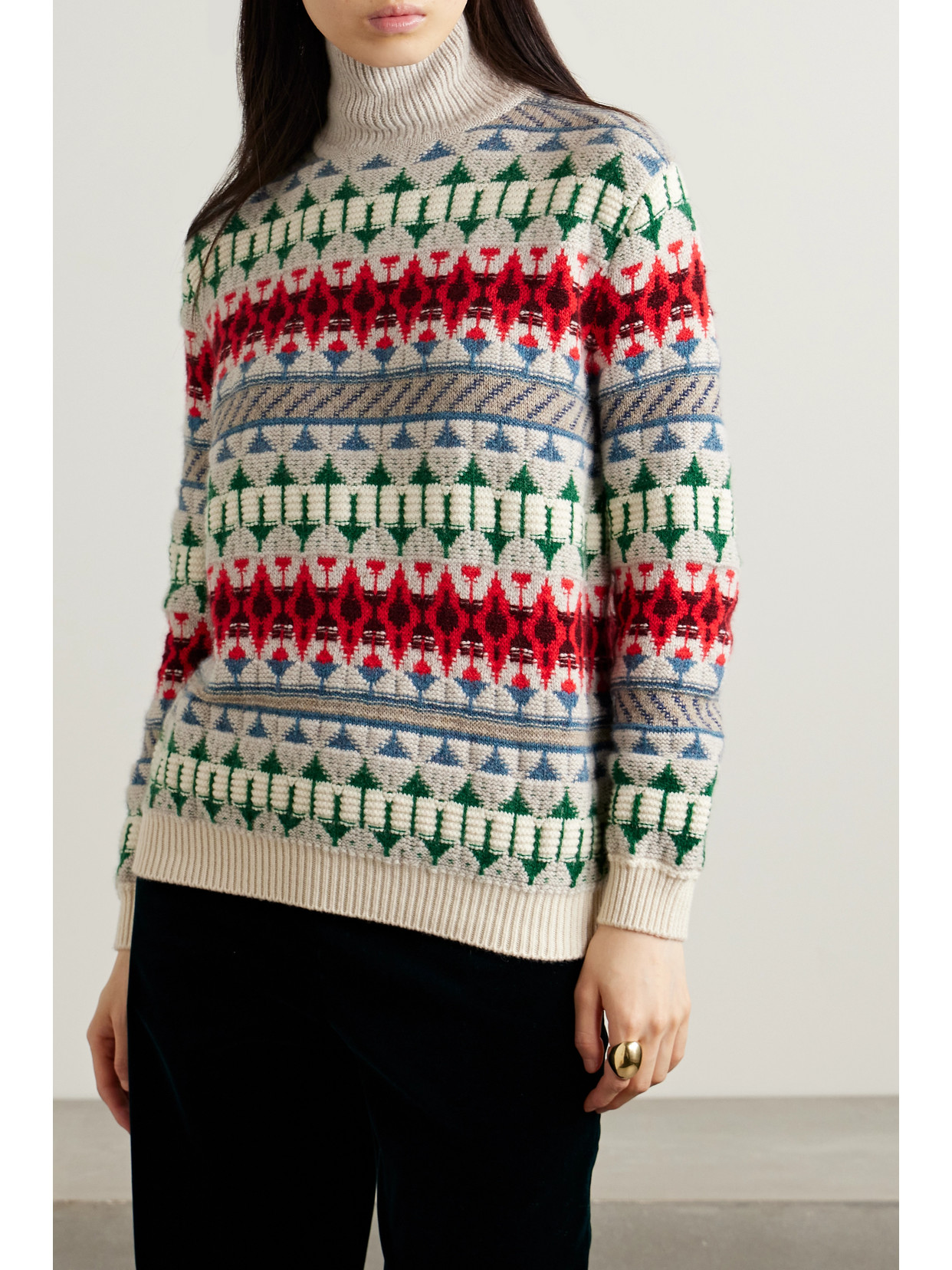 Shop Loro Piana Holiday Noel Cashmere-jacquard Turtleneck Sweater In Multi