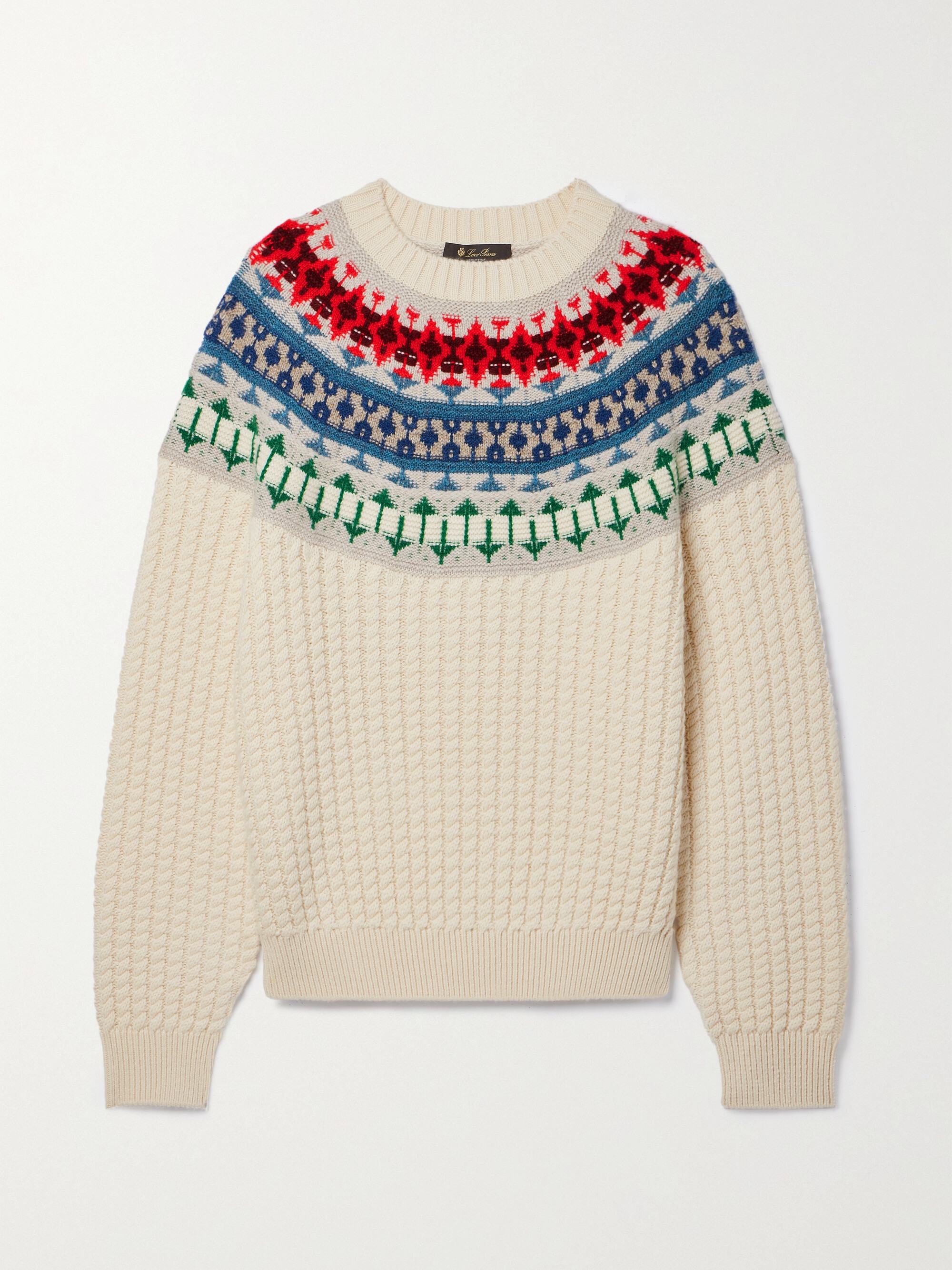 Loro Piana Noel Fair Isle cable-knit cashmere sweater thumbnail