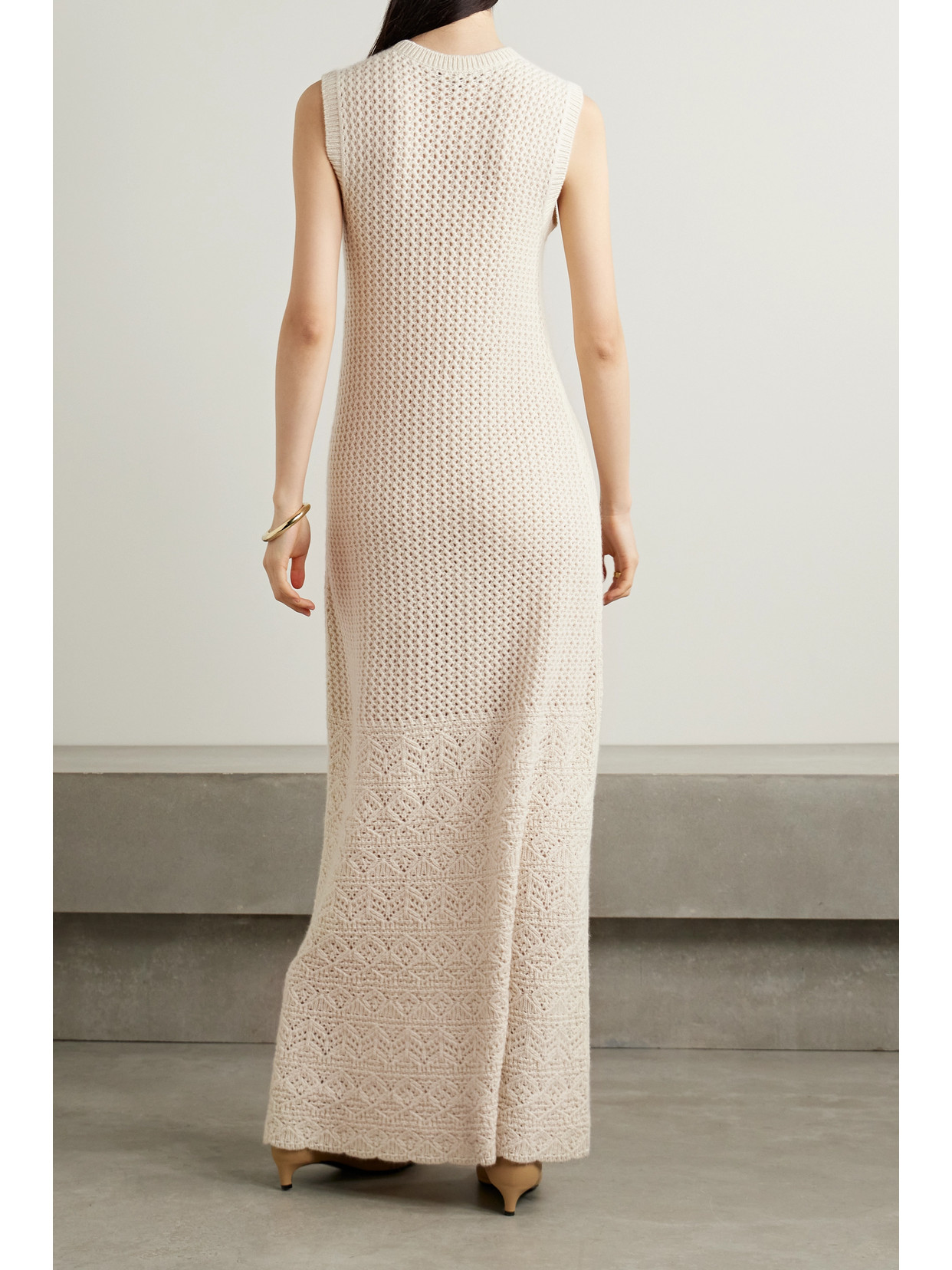 Shop Loro Piana Engadin Pointelle-knit Cashmere Maxi Dress In Cream