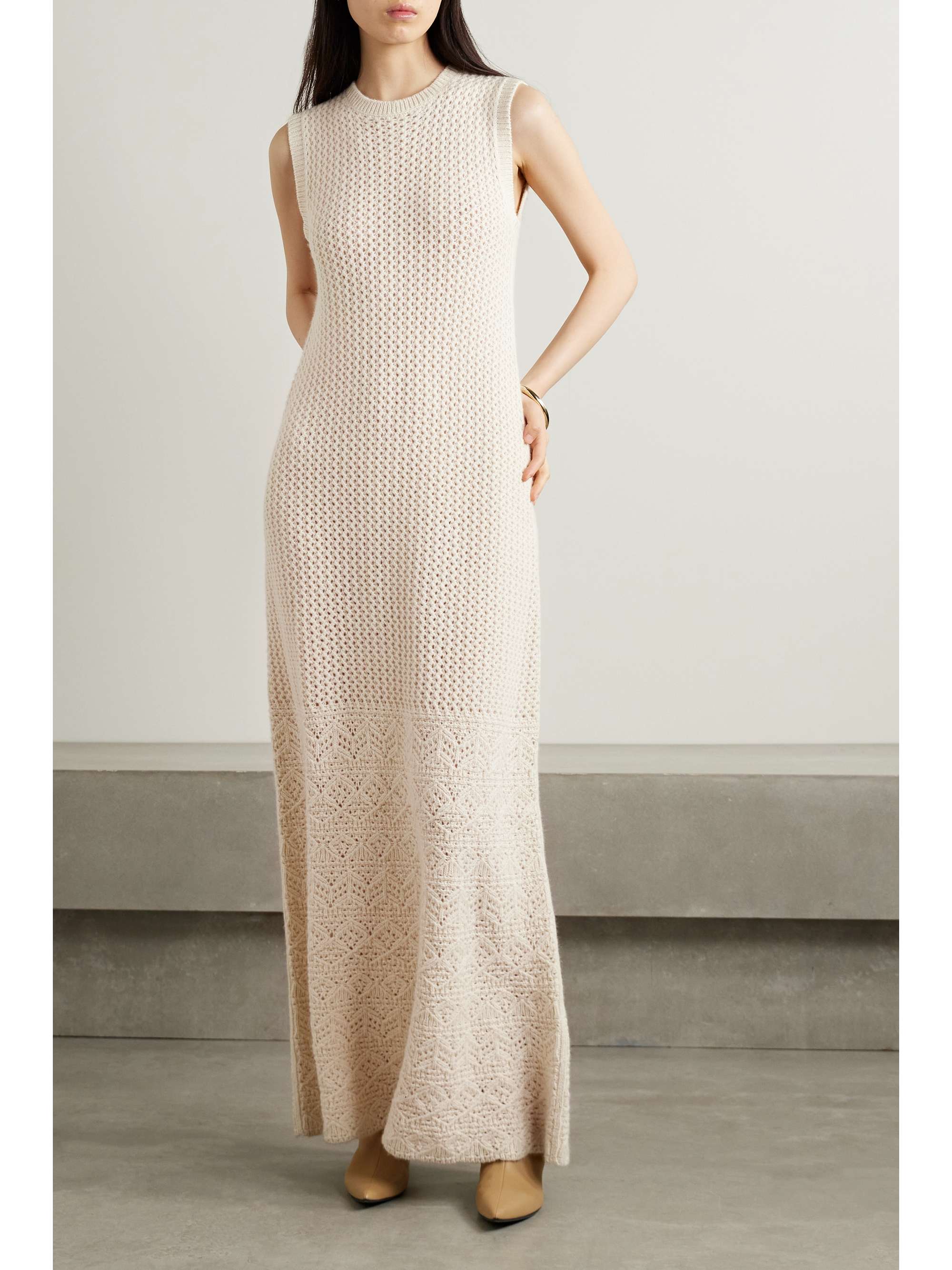 LORO PIANA Engadin pointelleknit cashmere maxi dress NETAPORTER