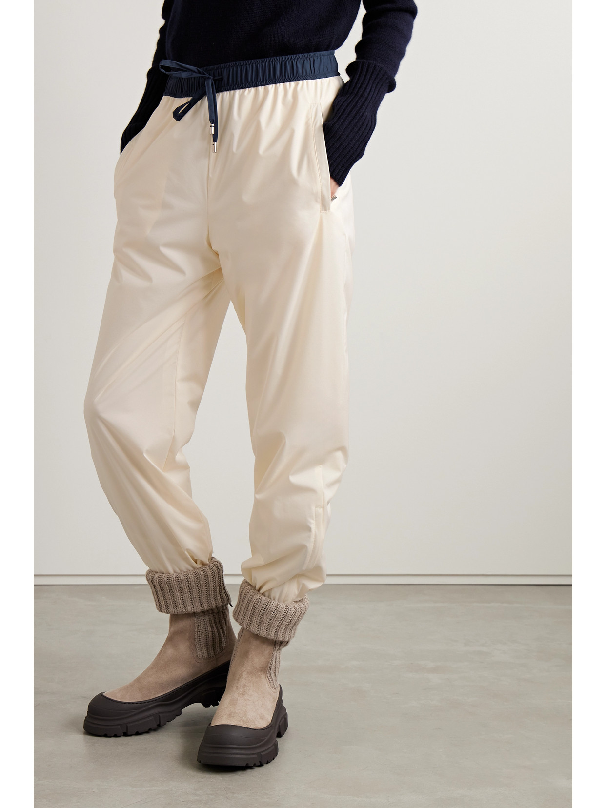 Loro Piana Keelan Two-tone Padded Twill Track Pants In Off-white