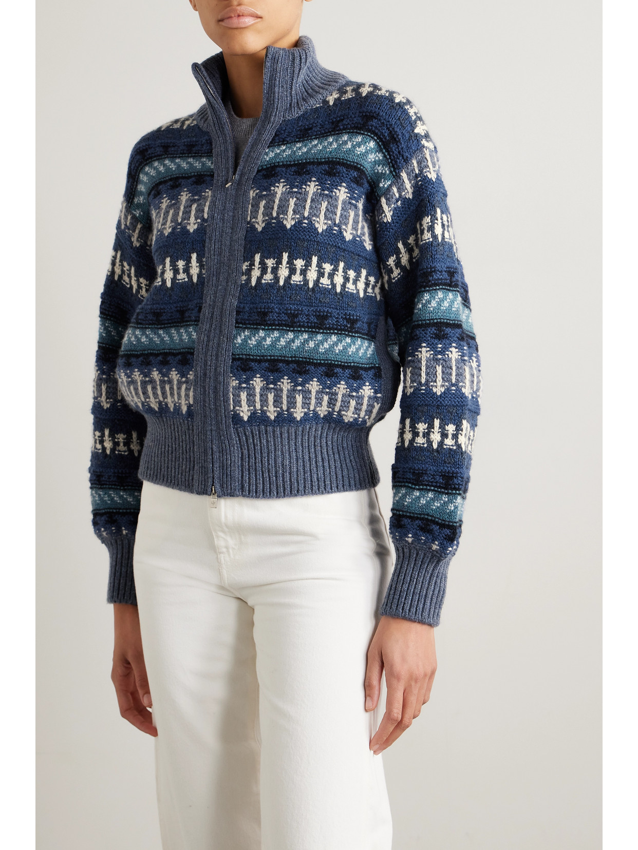 Shop Loro Piana Holiday Noel Jacquard-knit Cashmere Cardigan In Multi