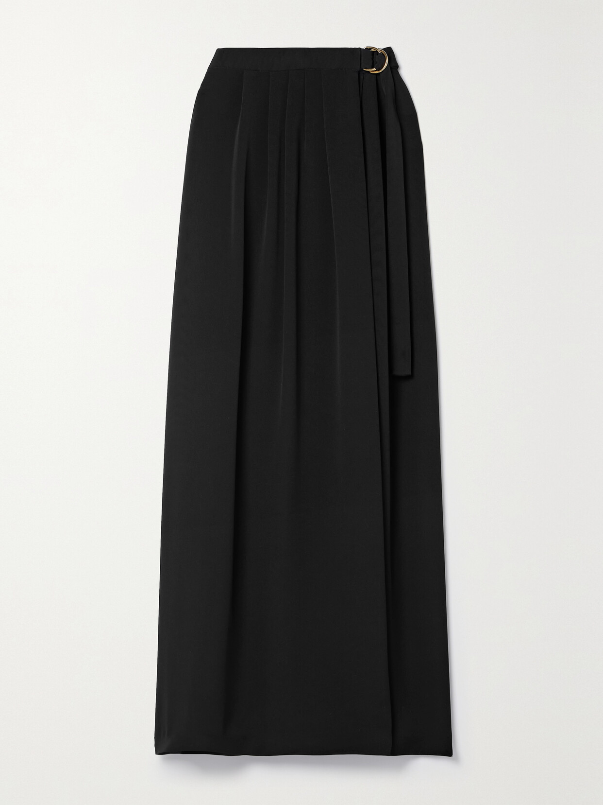 Shop Loro Piana Athina Pleated Silk-cady Maxi Wrap Skirt In Black