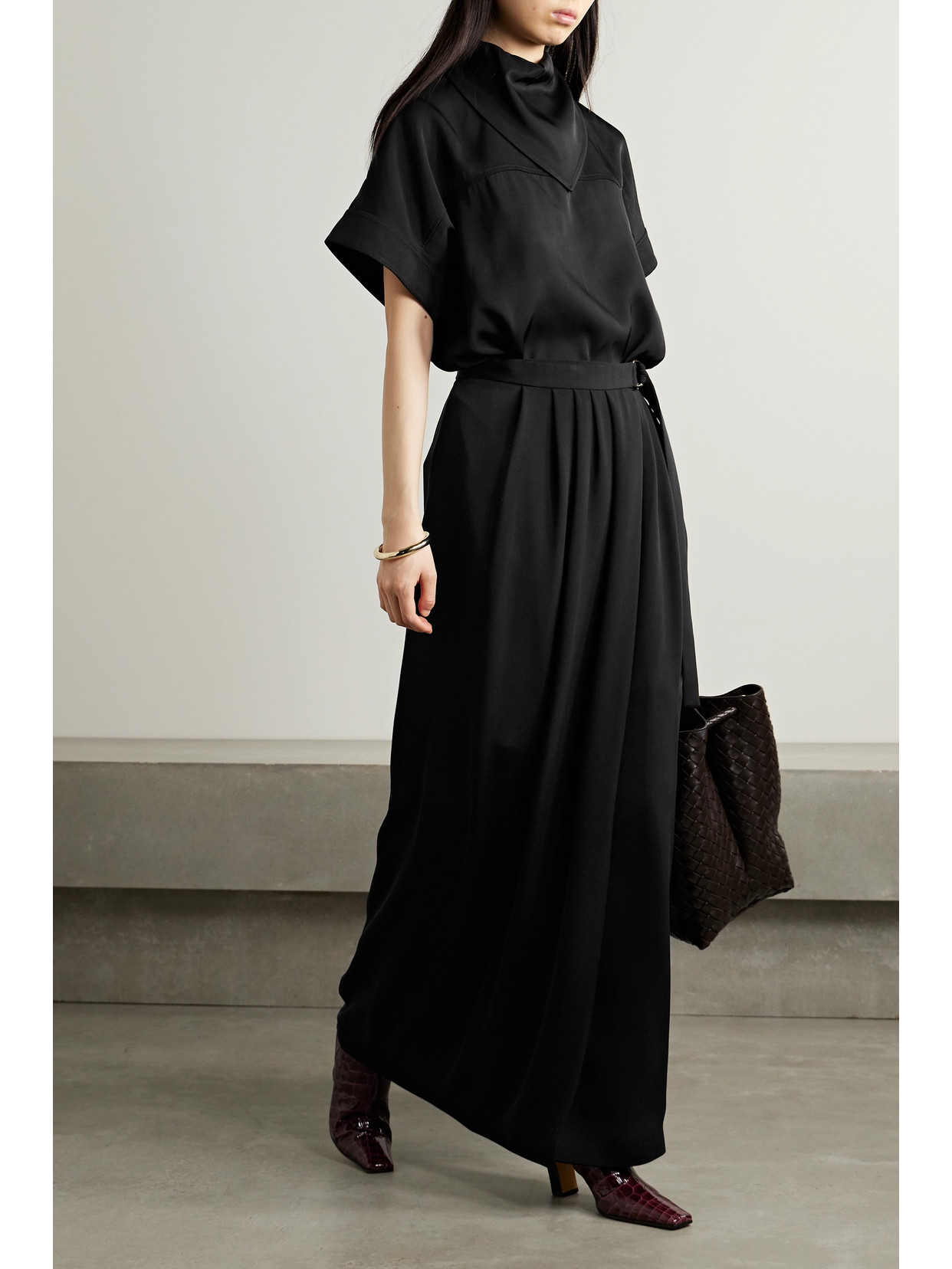 Athina Pleated Silk-Cady Maxi