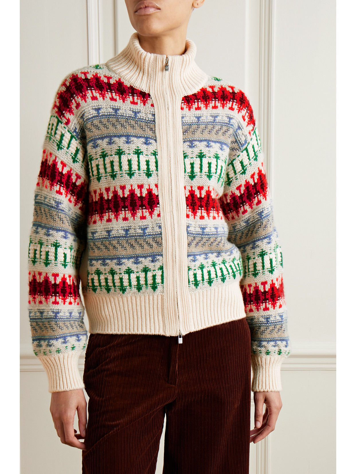 Shop Loro Piana Holiday Noel Jacquard-knit Cashmere Cardigan In Multi