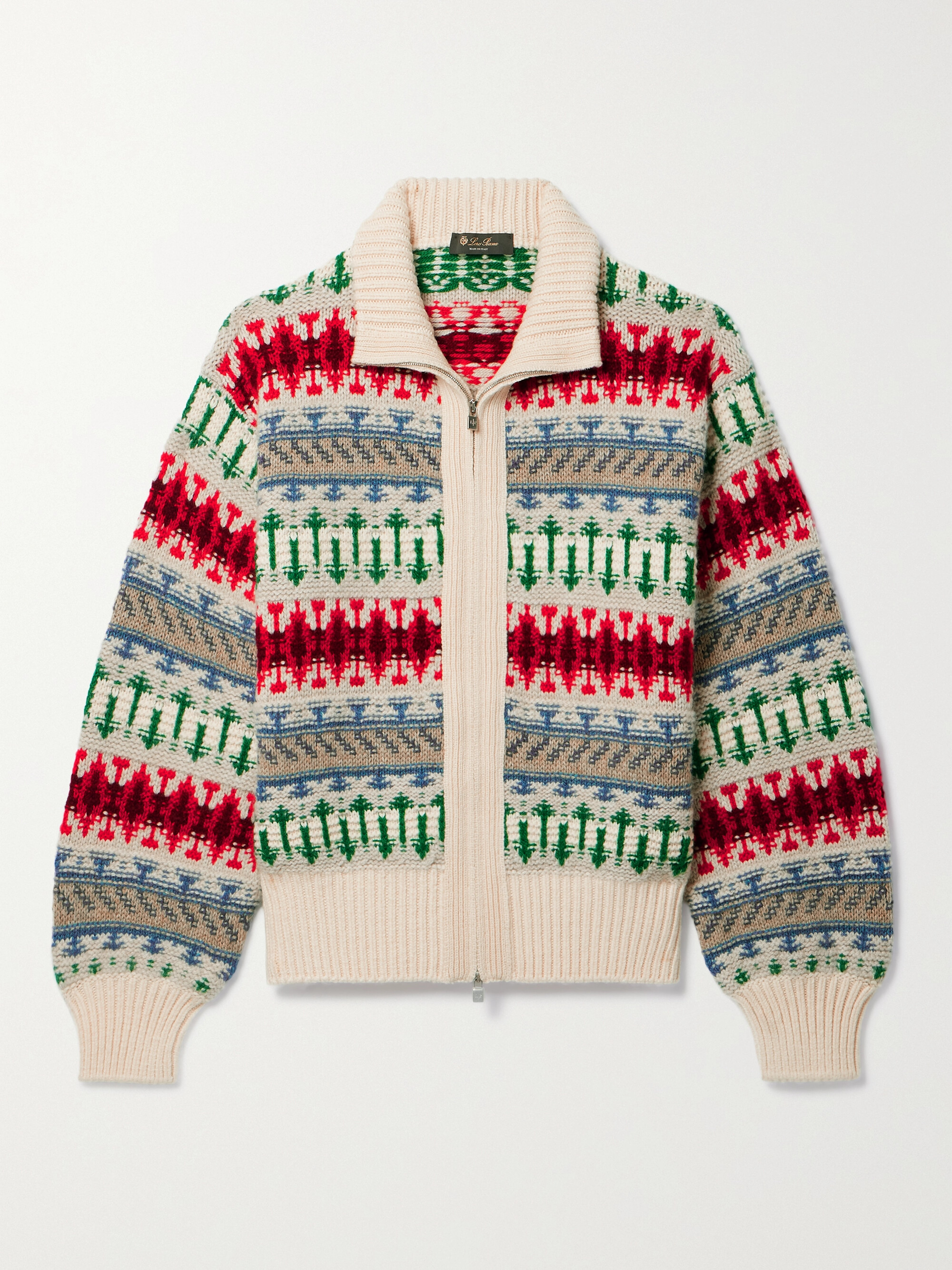 Loro Piana Holiday Noel jacquard-knit cashmere cardigan thumbnail