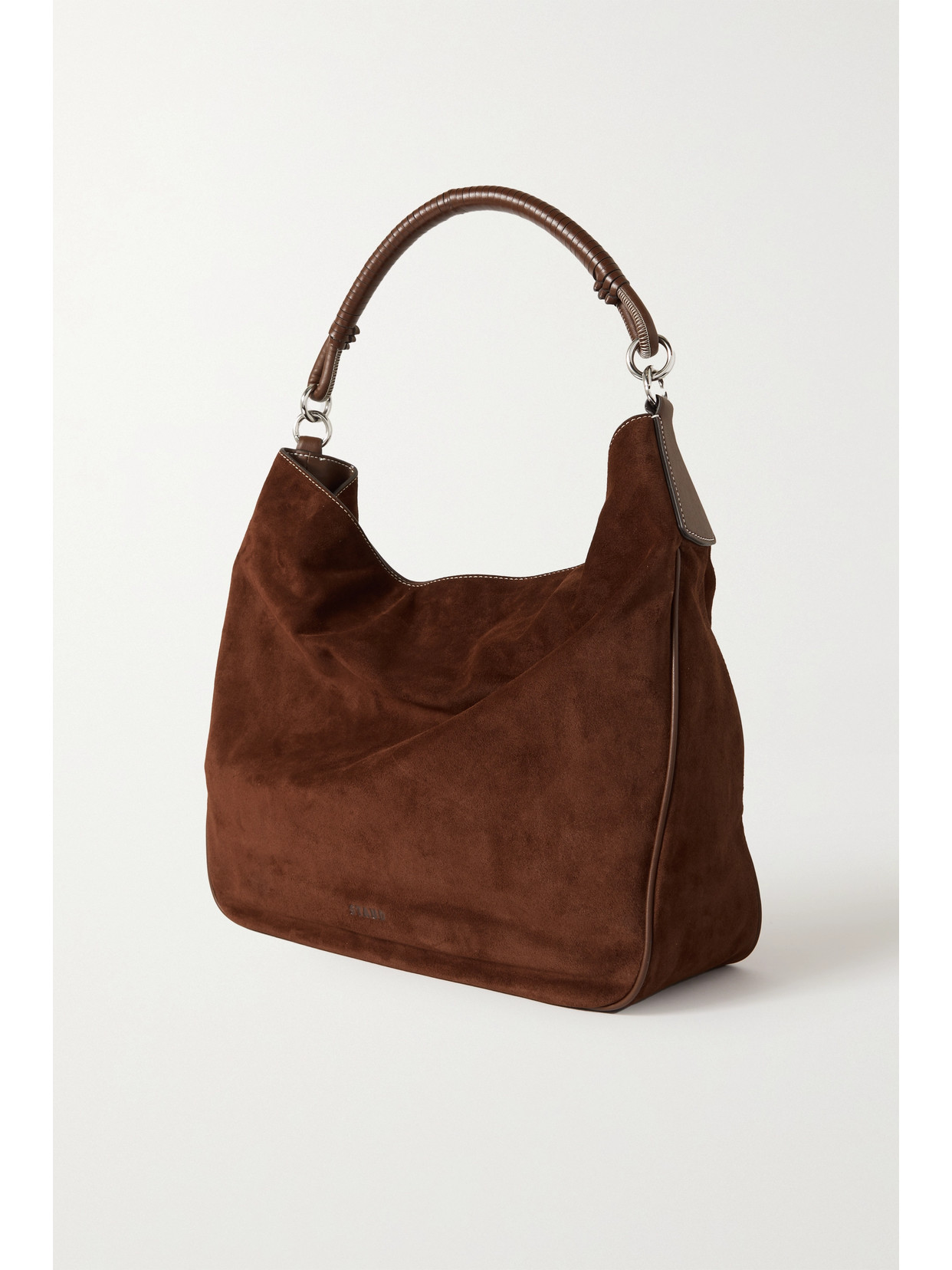 Staud Perry Leather-trimmed Suede Shoulder Bag In Brown