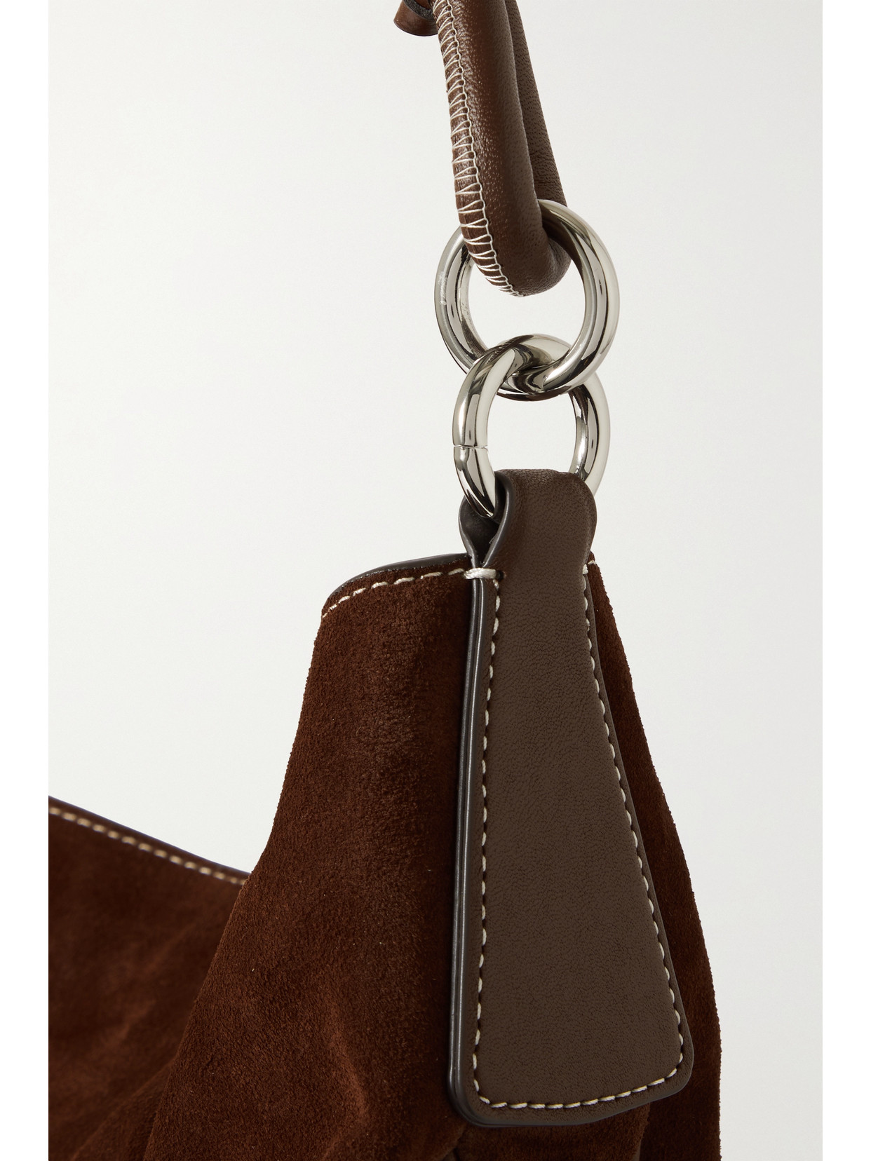 Staud Perry Leather-trimmed Suede Shoulder Bag In Brown