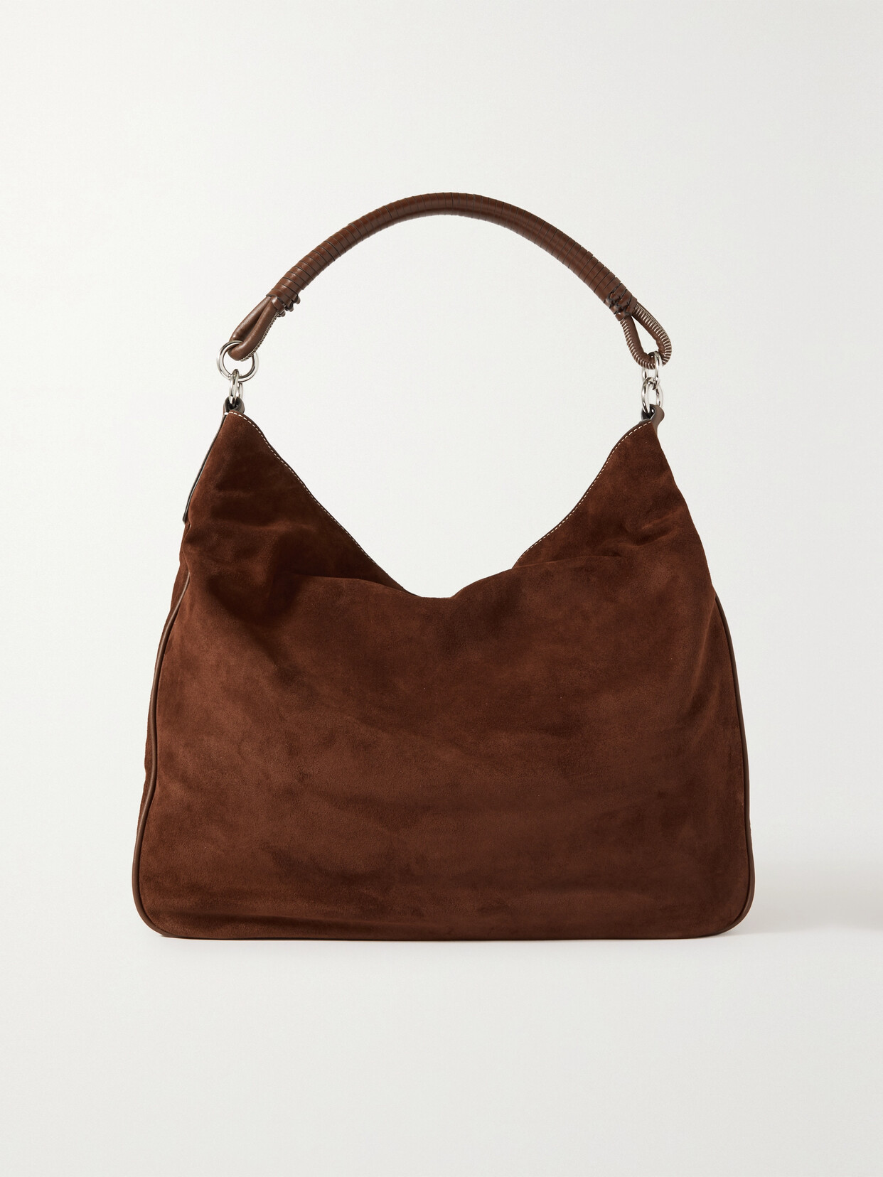 Staud Perry Leather-trimmed Suede Shoulder Bag In Brown