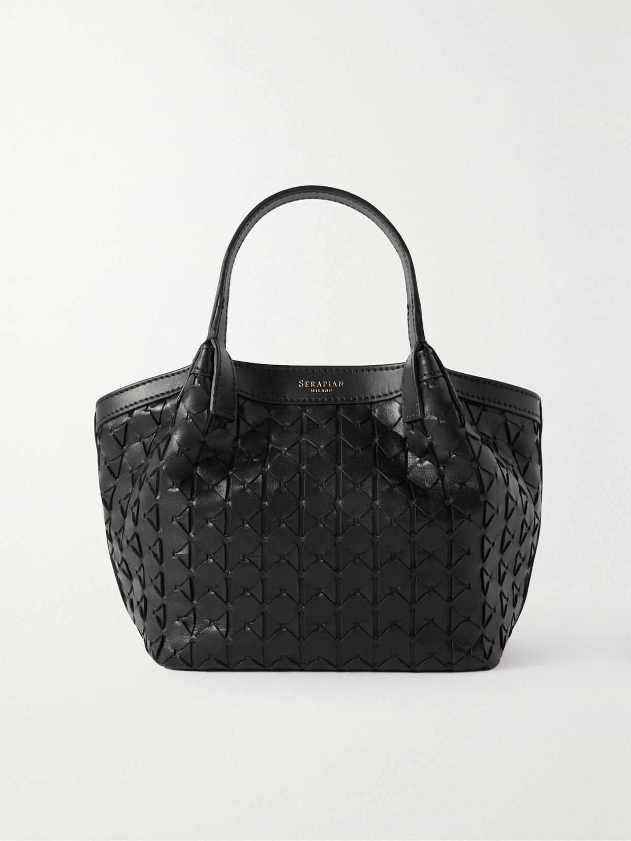 Serapian Secret Mini Woven Leather Tote In Black