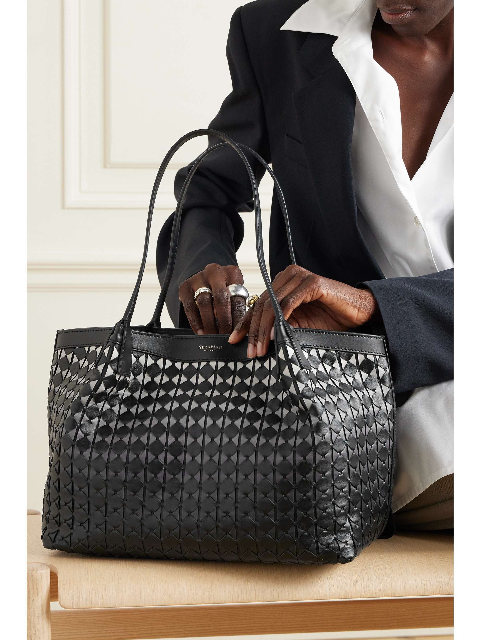 Secret small woven leather tote