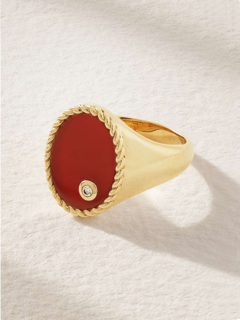 Yvonne Léon 9-karat Gold, Agate And Diamond Signet Ring