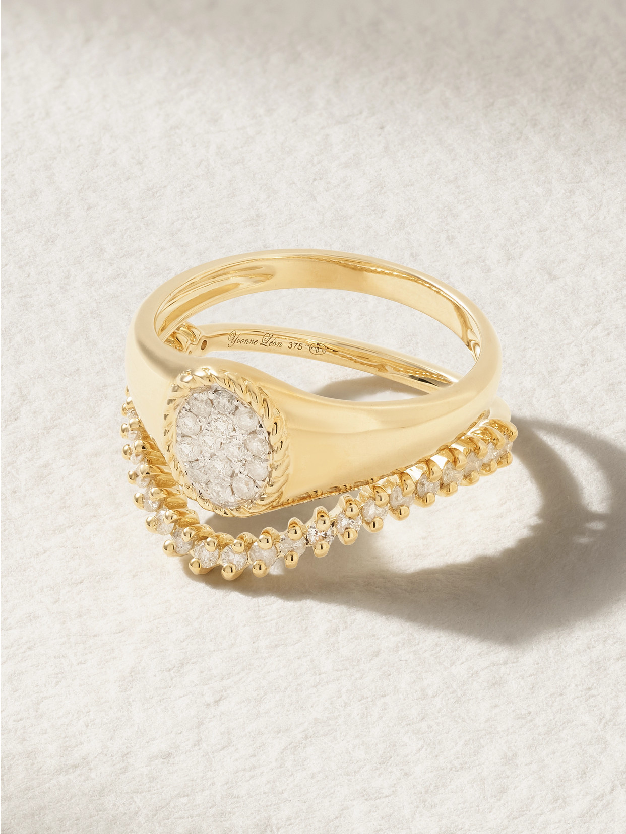 Yvonne Léon - Mini Chevalière + Alliance Set Of Two 9-karat Gold Diamond Signet Rings - 4