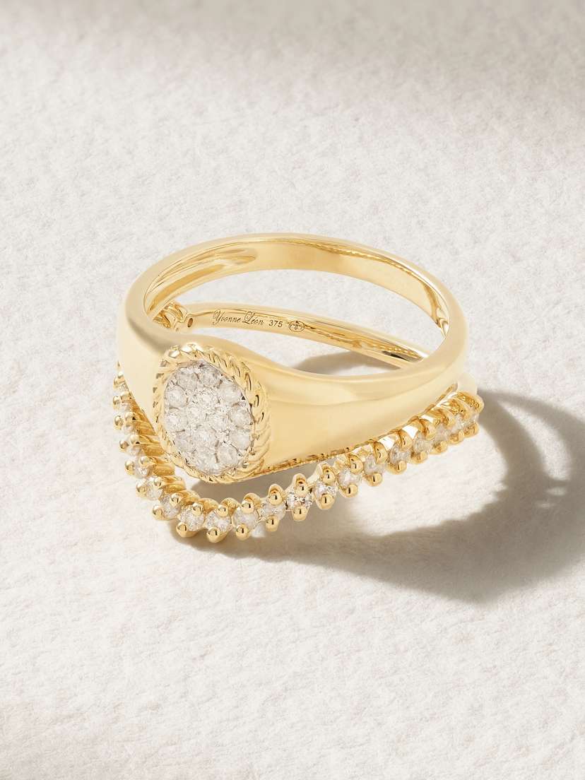 Yvonne Léon Mini Chevalière + Alliance Set Of Two 9-karat Gold Diamond Signet Rings