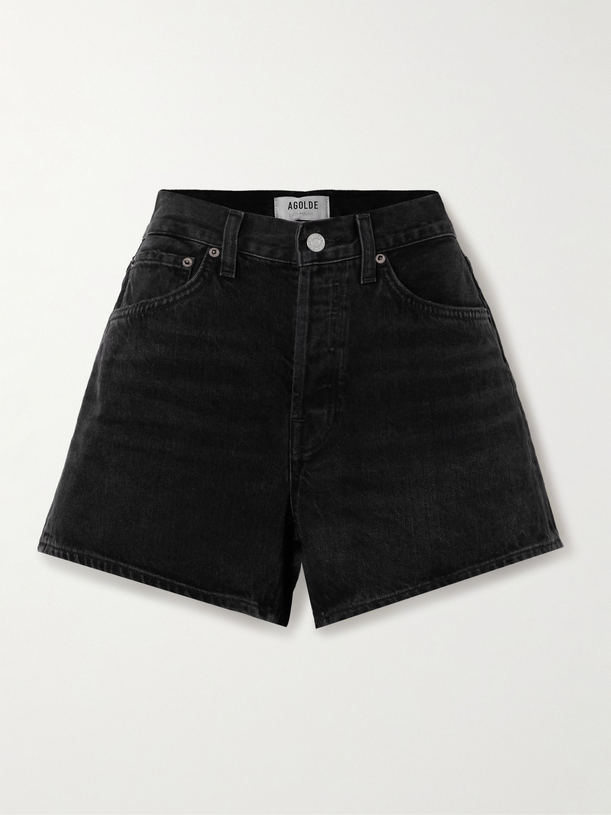 Agolde Parker Long Clean Denim Shorts In Black