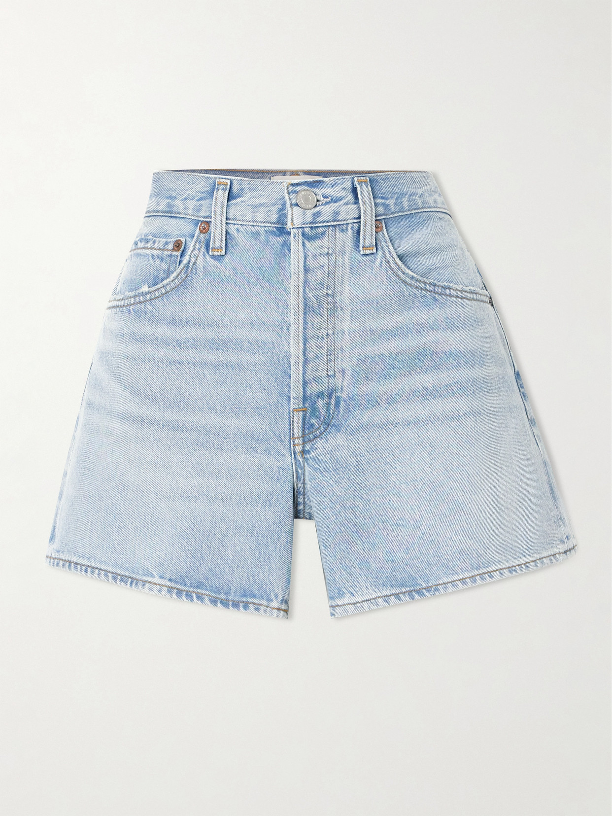 Agolde Parker Long Clean Denim Shorts In Blue