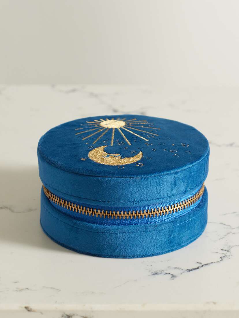 L’Atelier Nawbar You Are The Sun To My Moon Embroidered Velvet Jewelry Box