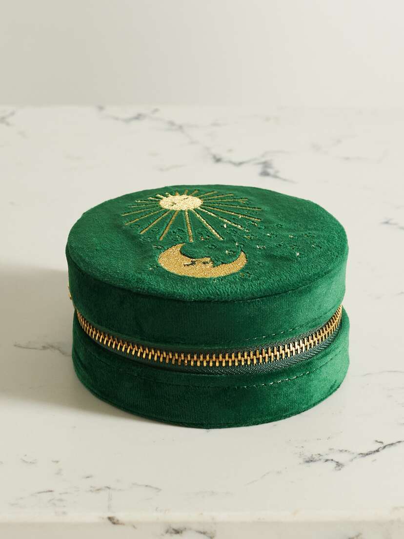 L’Atelier Nawbar You Are The Sun To My Moon Embroidered Velvet Jewelry Box