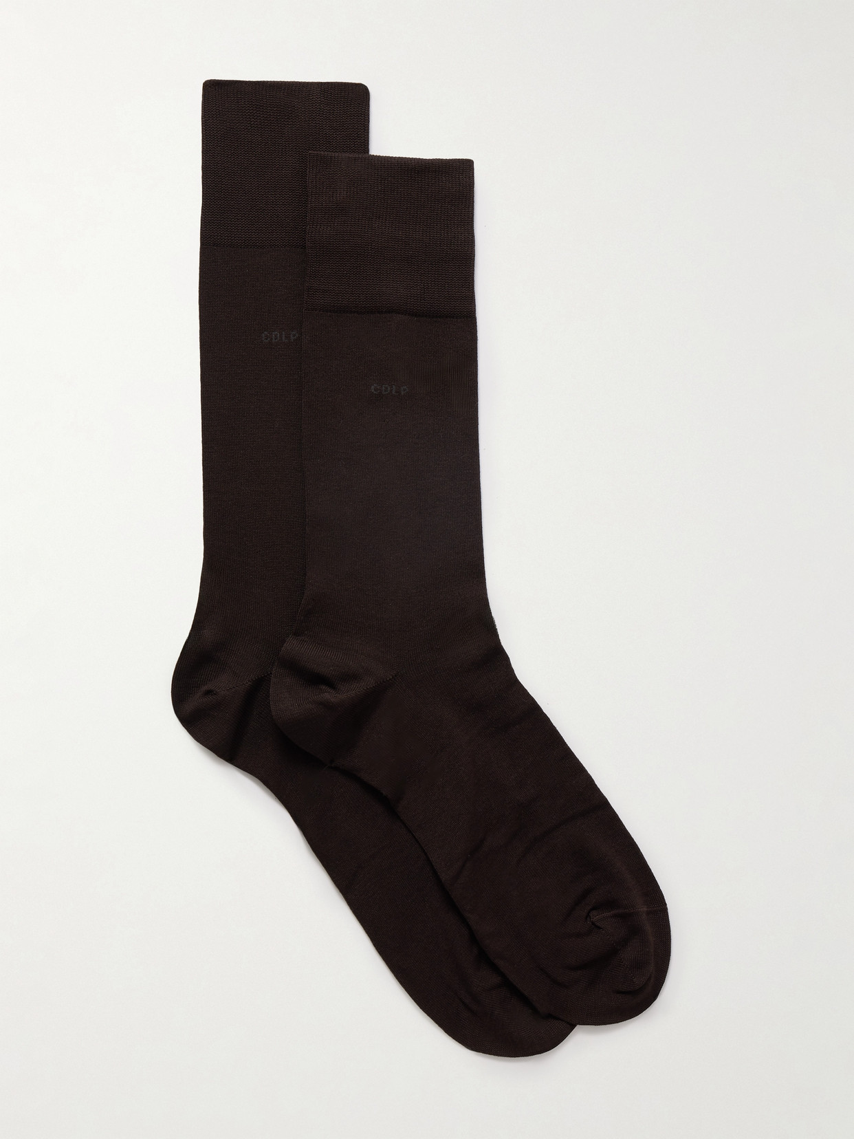 Cdlp Set Of Six Intarsia Cotton-blend Socks In Brown