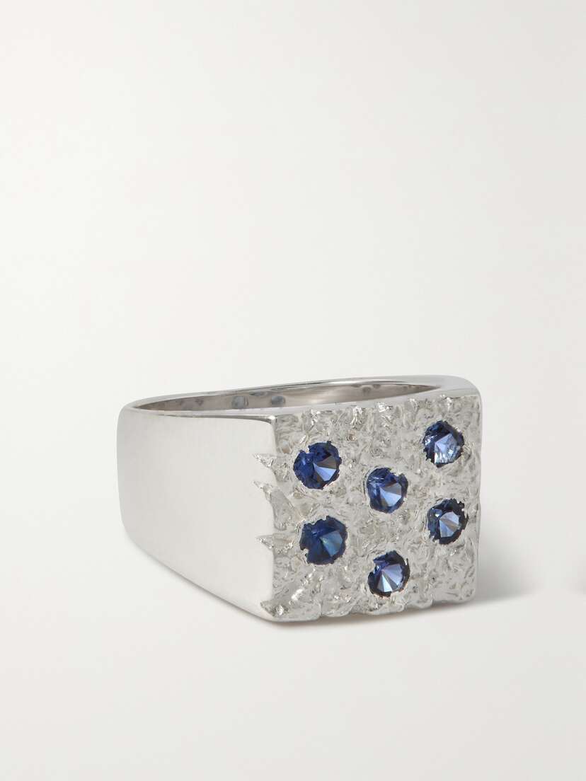 Bleue Burnham + Net Sustain Mini Rose Garden Recycled Sterling Silver aboratory-grown Sapphire Signet Ring