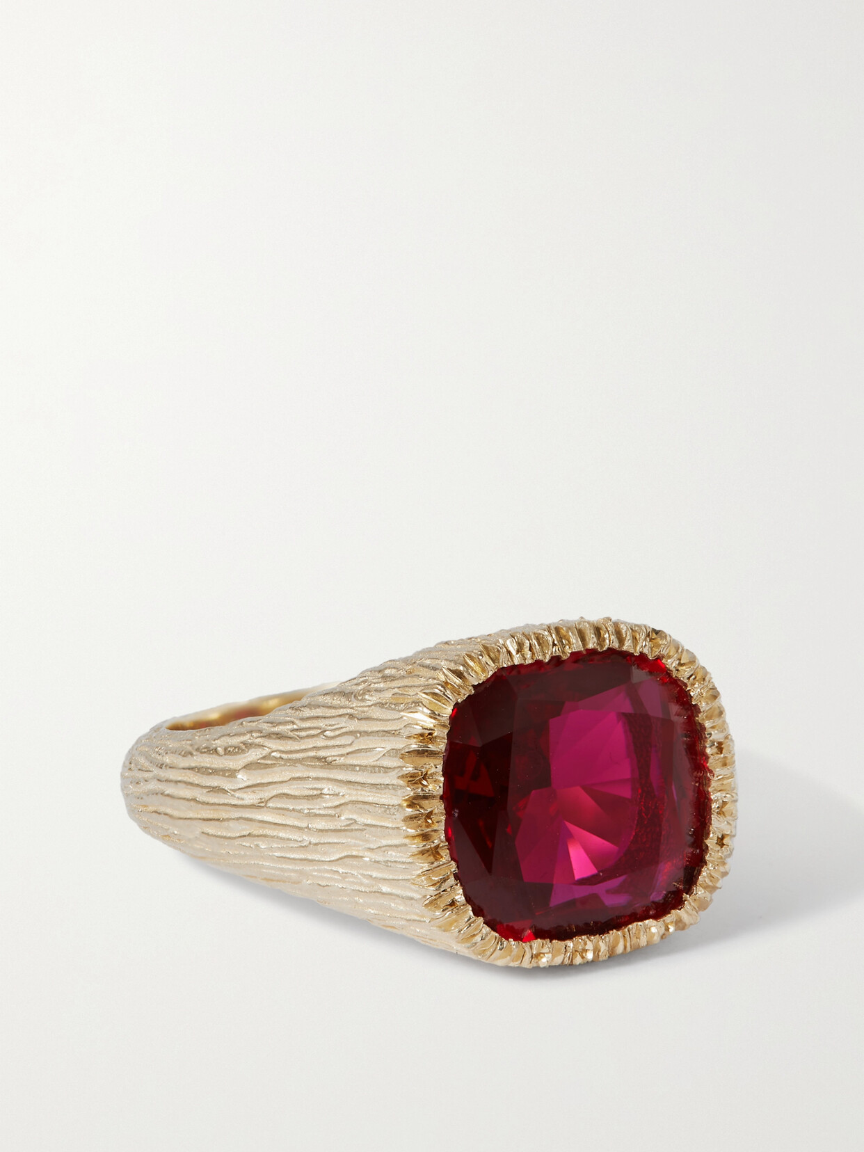 Bleue Burnham Natures Smile 9-karat Recycled Gold Laboratory-grown Sapphire Signet Ring In Red