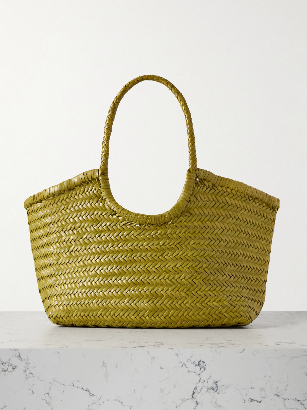 Dragon Diffusion Nantucket Large Woven Leather Tote In Green