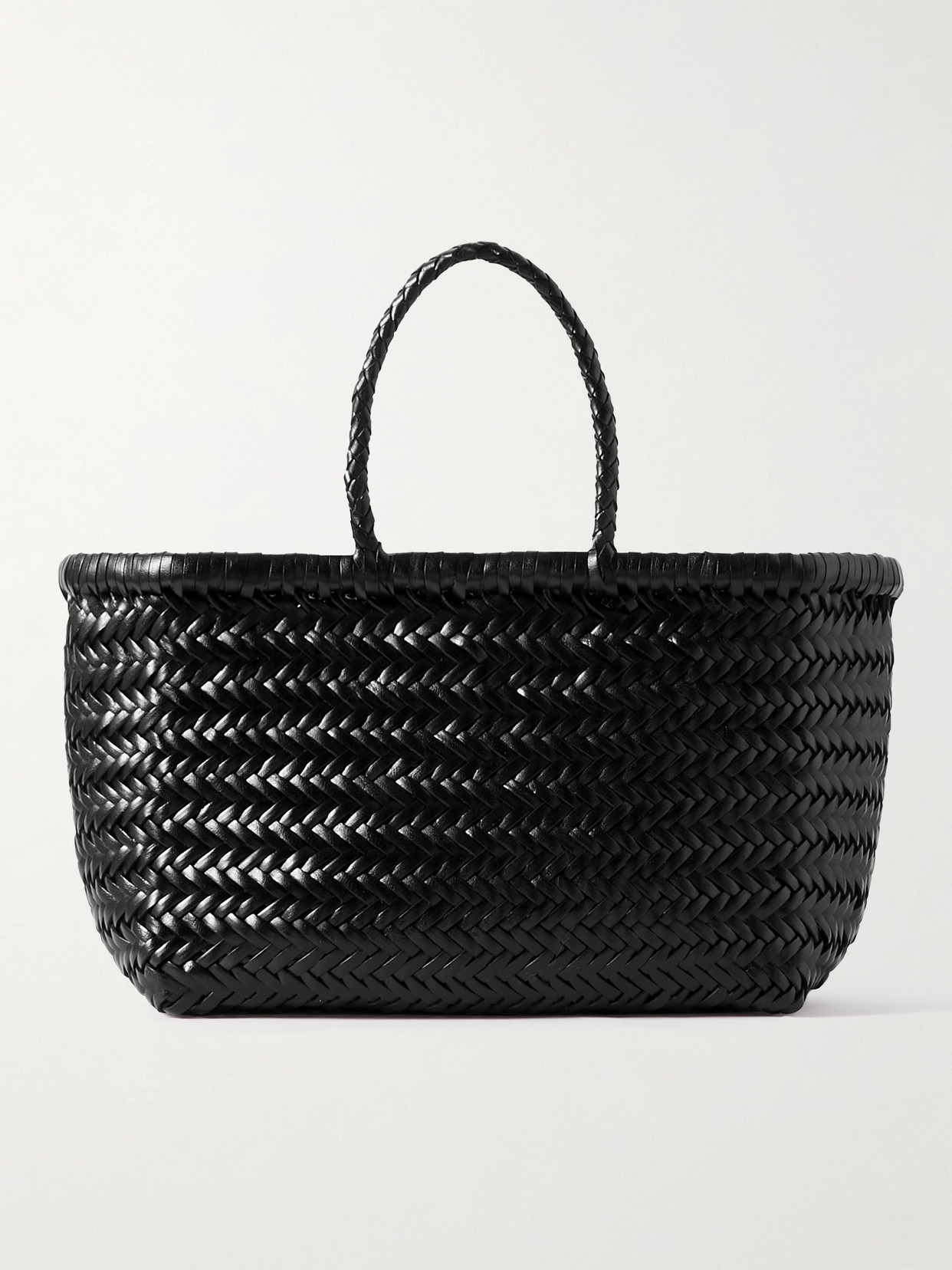 Dragon Diffusion Bamboo Triple Jump Small Woven Leather Tote In Black