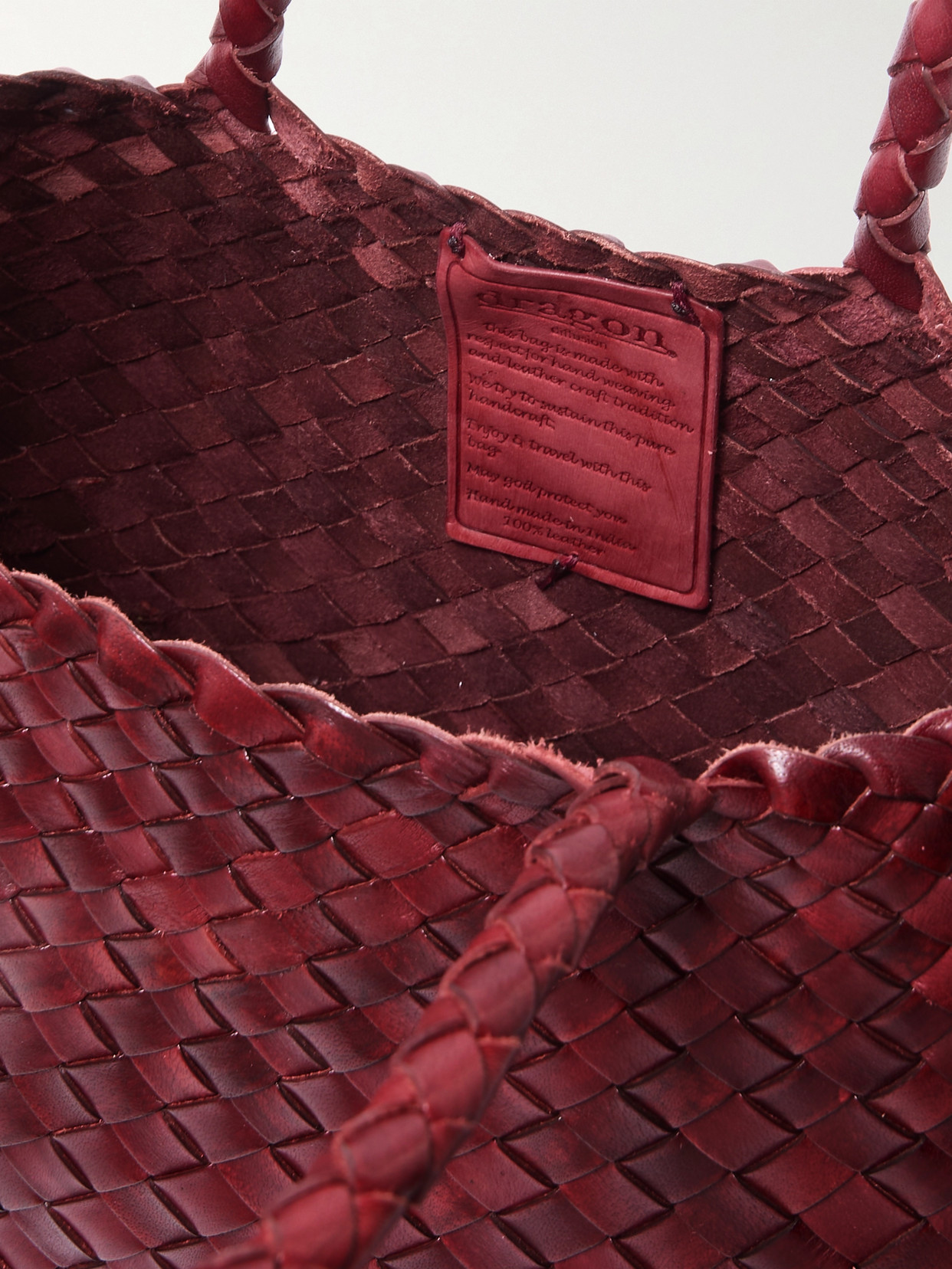 Dragon Diffusion Large Leather Woven Santa Croce Tote Bag In Red