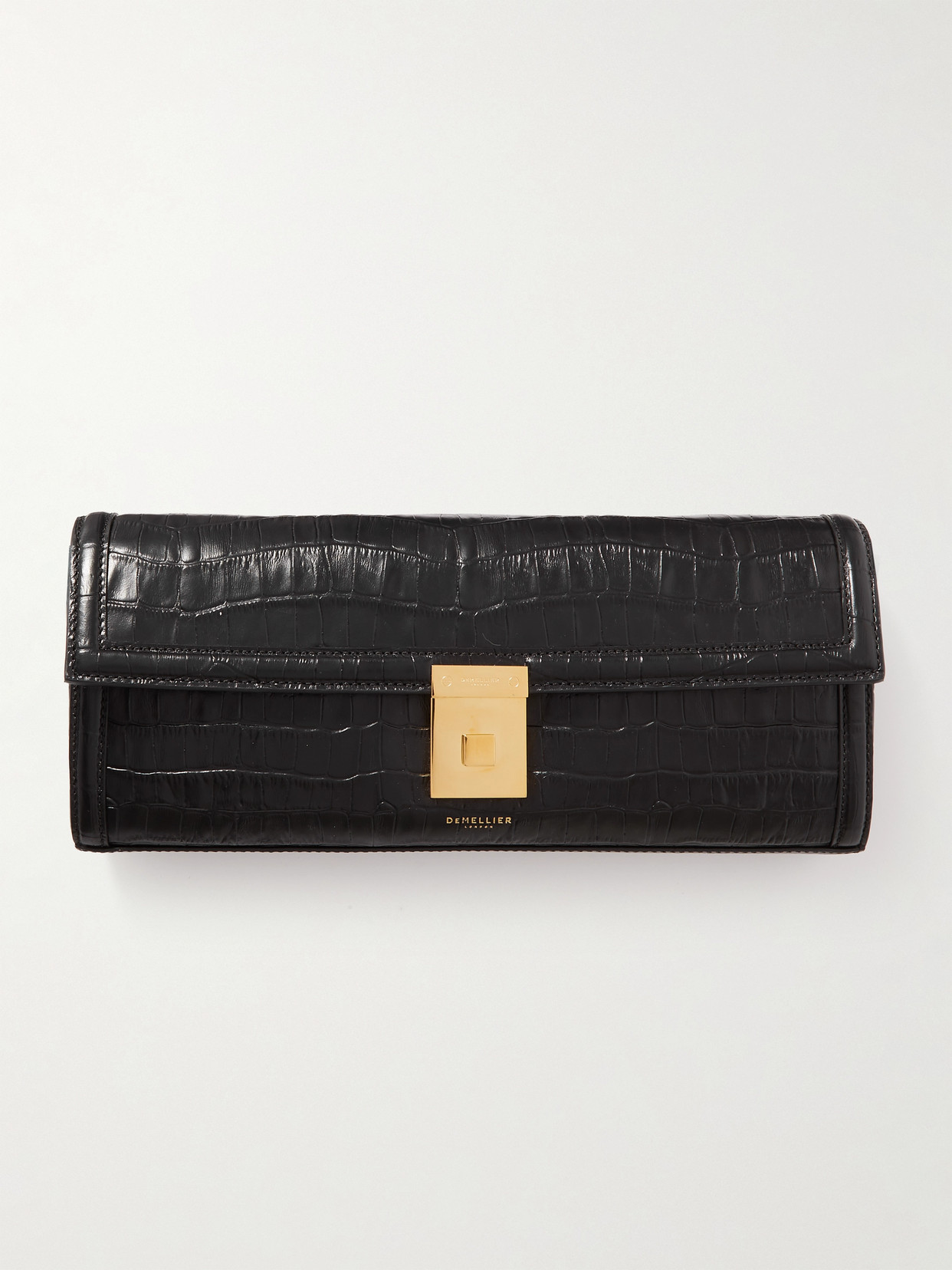 DeMellier - + Net Sustain Paris Croc-effect Leather Clutch - Black