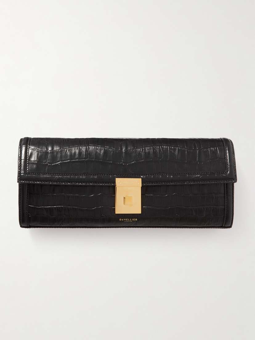 DeMellier + Net Sustain Paris Croc-effect Leather Clutch