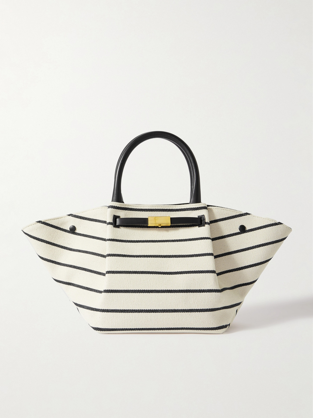 Demellier + Net Sustain New York Midi Leather-trimmed Striped Canvas Tote In Ecru