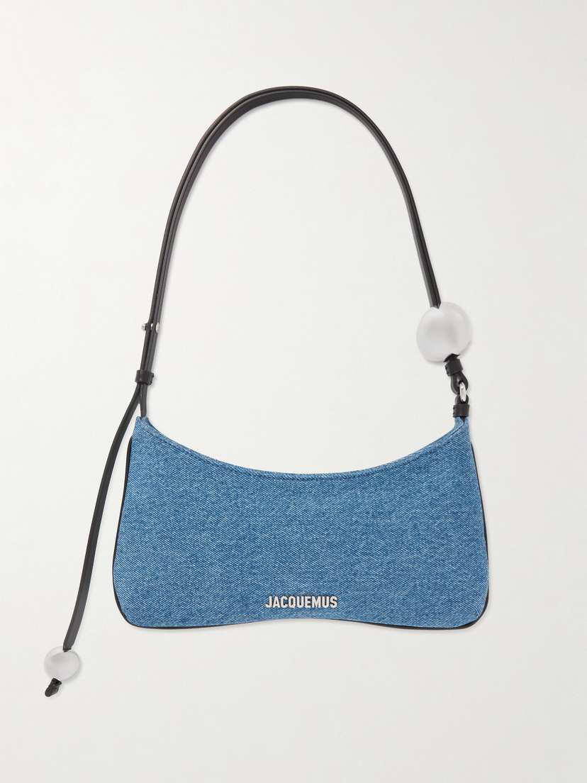 Jacquemus Le Bisou Perle Embellished Leather-trimmed Denim Shoulder Bag