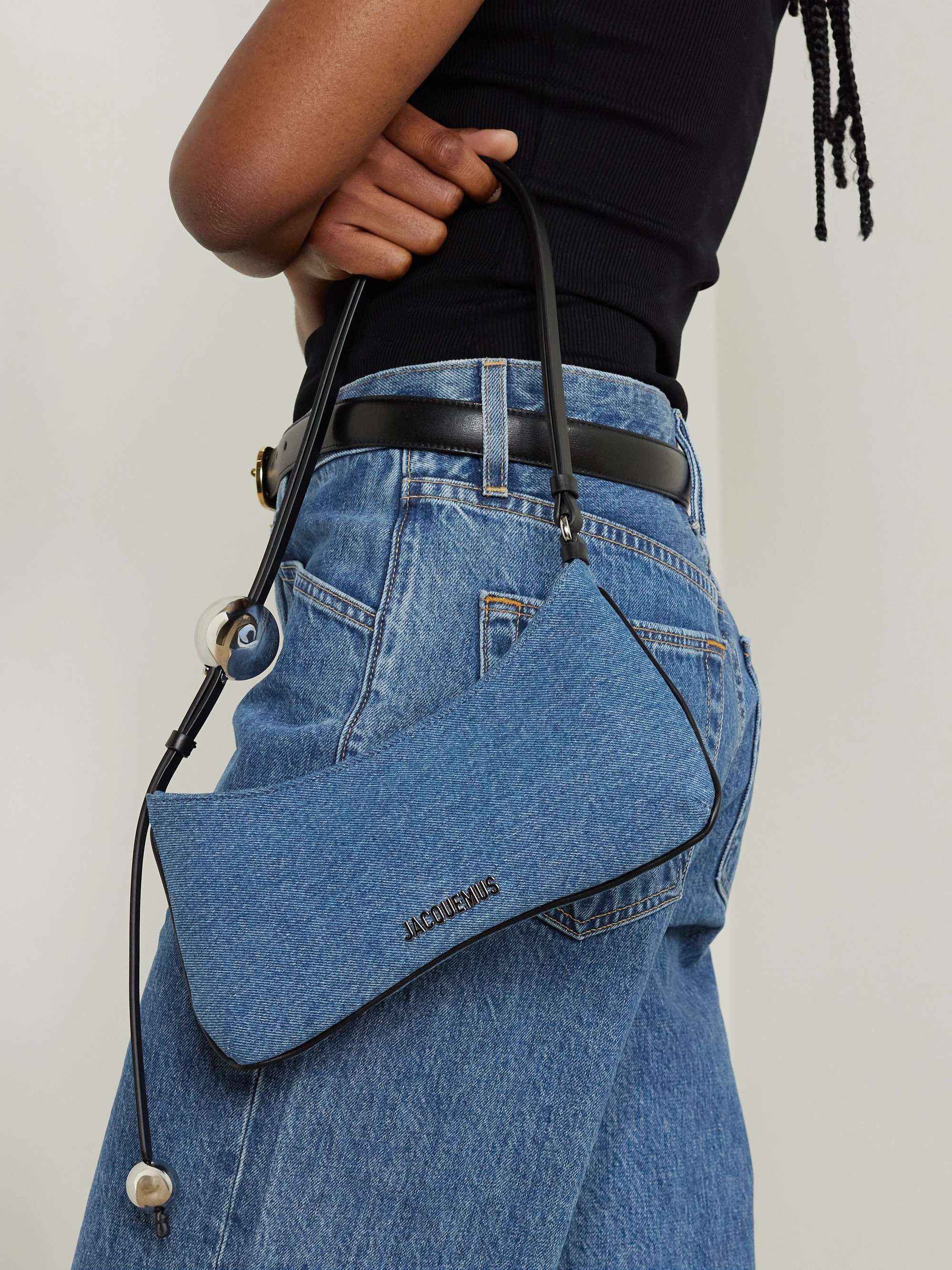 JACQUEMUS Le Bisou Perle embellished leather-trimmed denim shoulder bag ...