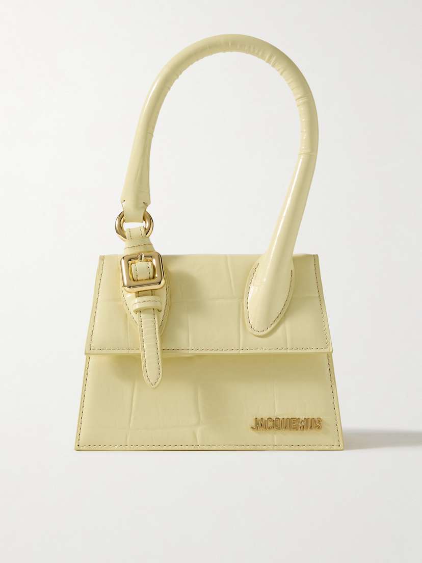 Jacquemus Le Chiquito Moyen Mini Embellished Croc-effect Patent-leather Tote