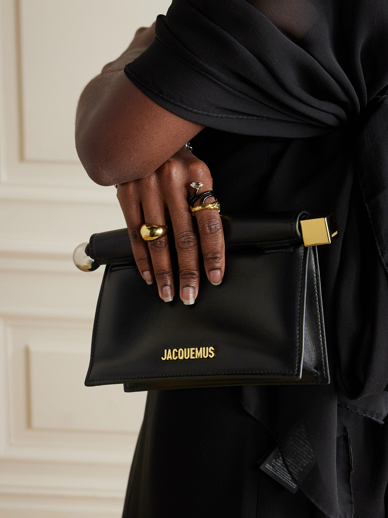 Jacquemus La Petite Pochette Mini Embellished Leather Clutch In Black