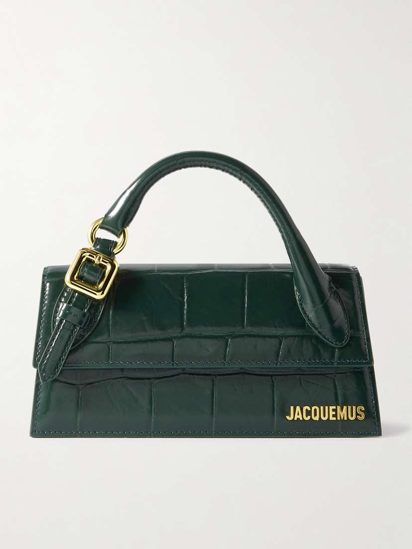 Jacquemus Le Chiquito Long Embellished Croc-effect Patent-leather Tote