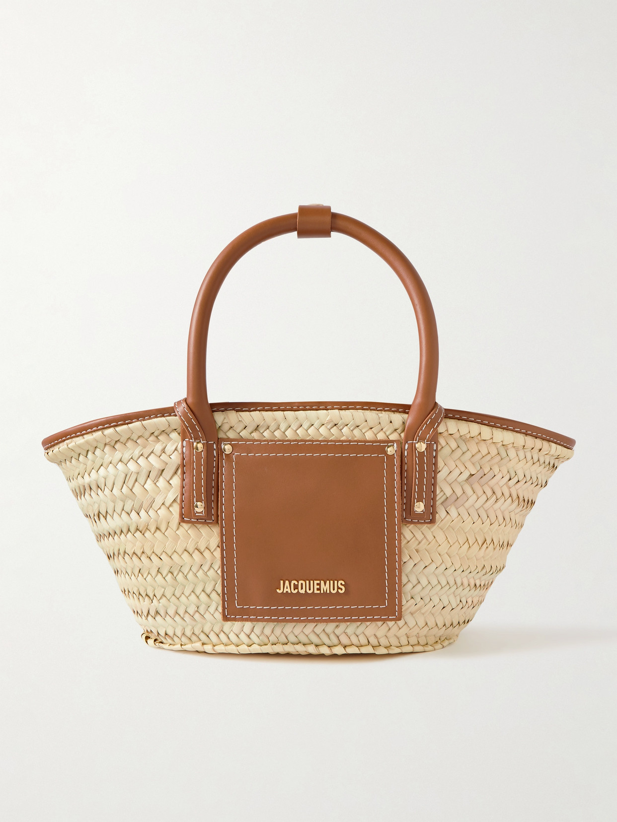 Shop Jacquemus Le Petit Panier Soli Leather-trimmed Raffia Tote In Brown