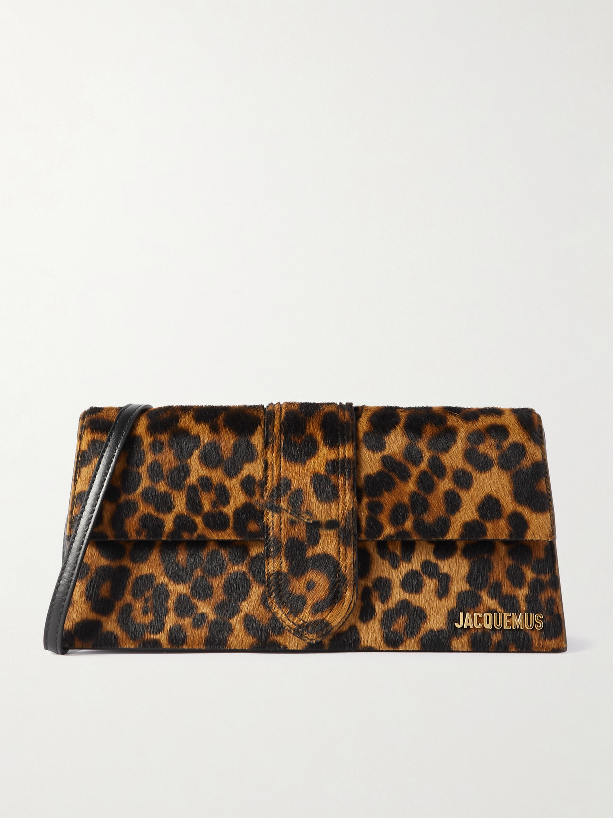JACQUEMUS LE BAMBINO LONG LEOPARD-PRINT CALF HAIR SHOULDER BAG
