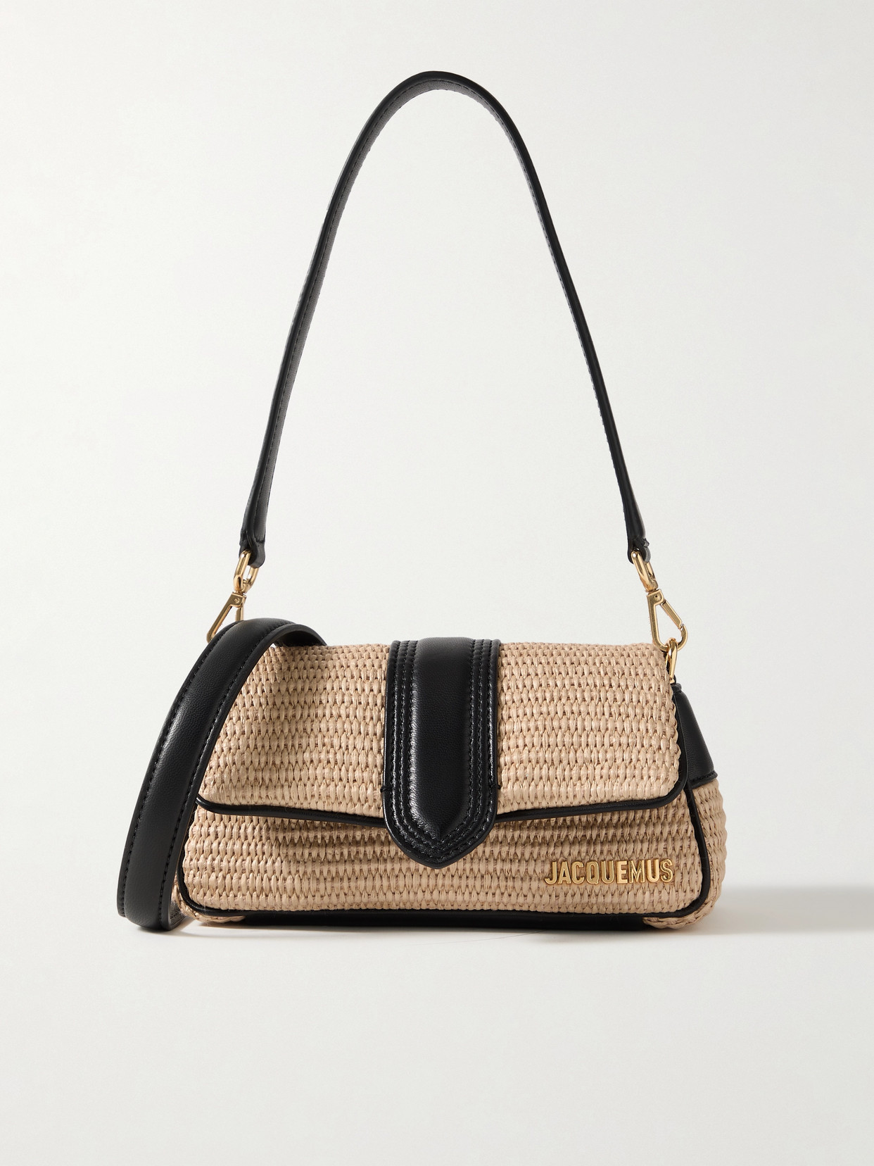 Jacquemus Le Petit Bambimou Padded Leather-trimmed Raffia Shoulder Bag In Neutrals