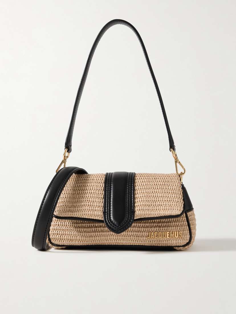 Jacquemus Le Petit Bambimou Padded Leather-trimmed Raffia Shoulder Bag