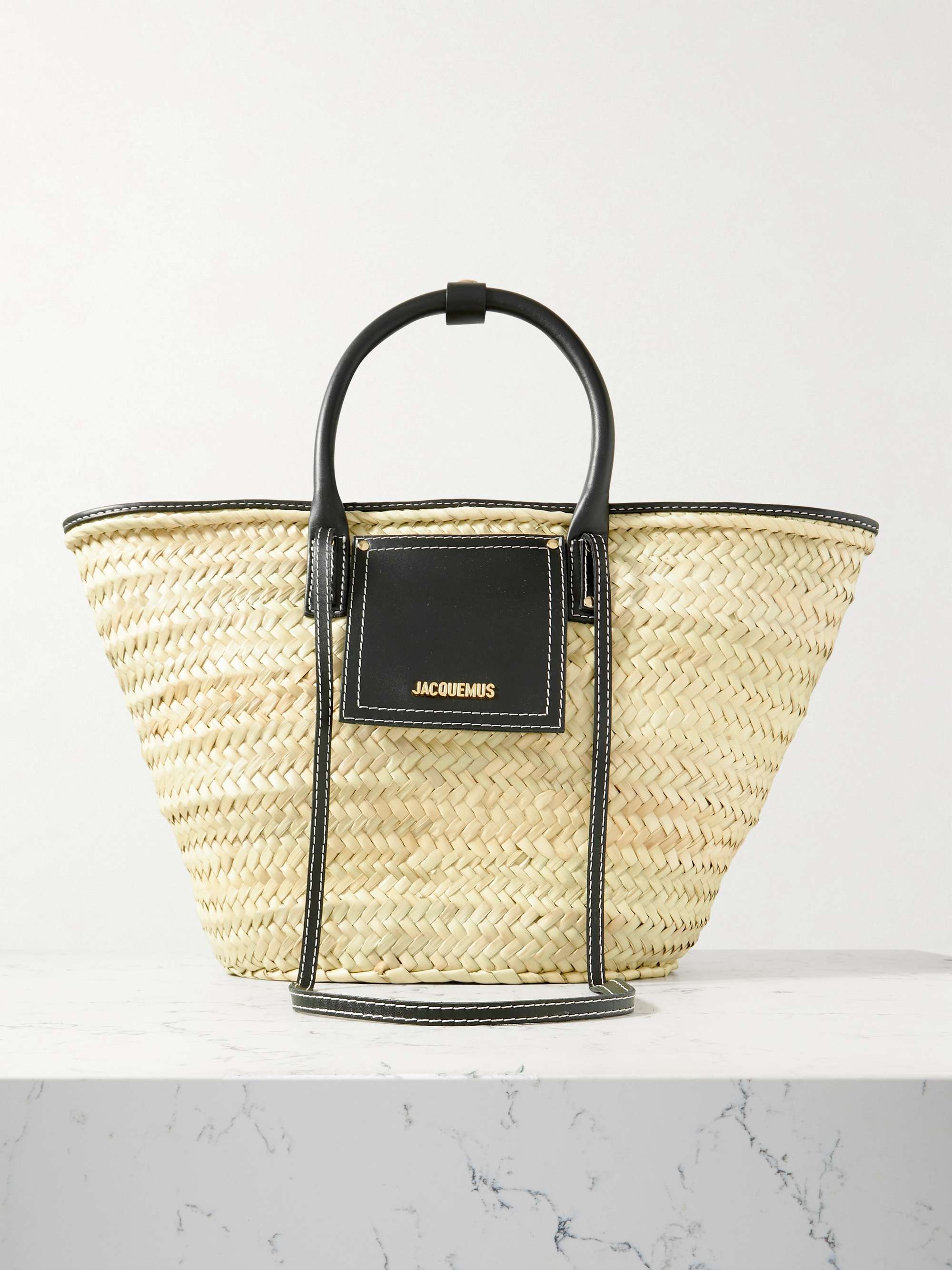 JACQUEMUS Le Panier Soli leather-trimmed raffia tote | NET-A