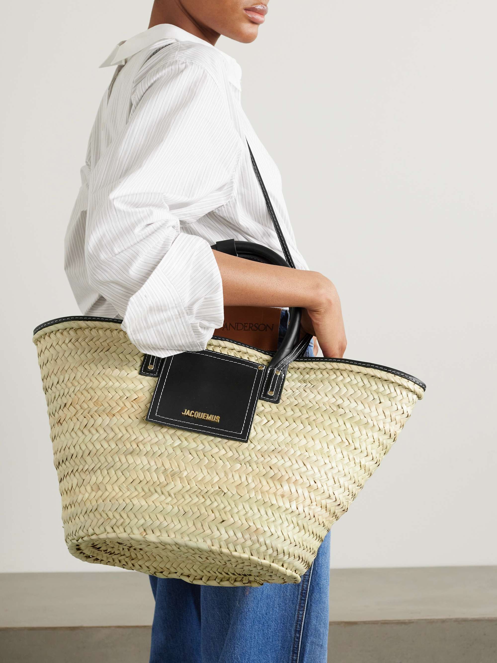 JACQUEMUS Le Panier Soli leather-trimmed raffia tote | NET-A-PORTER