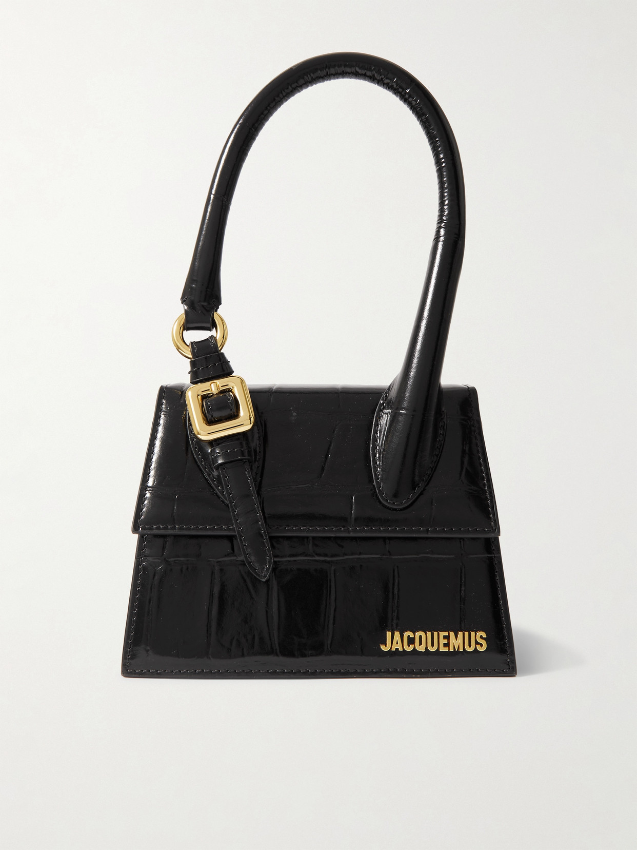 Jacquemus - Le Chiquito Moyen Mini Embellished Croc-effect Patent-leather Tote - Black