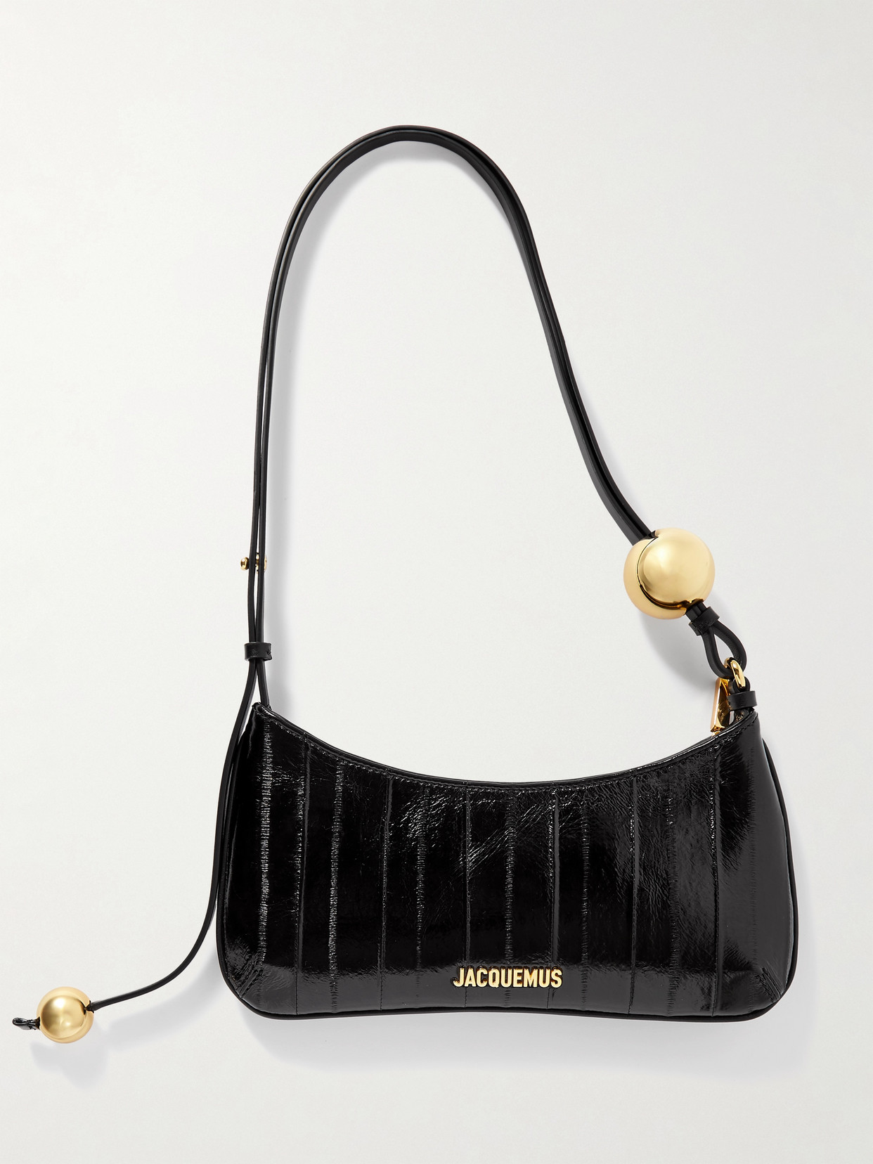 Shop Jacquemus Le Bisou Perle Embellished Paneled Patent-leather Shoulder Bag In Black