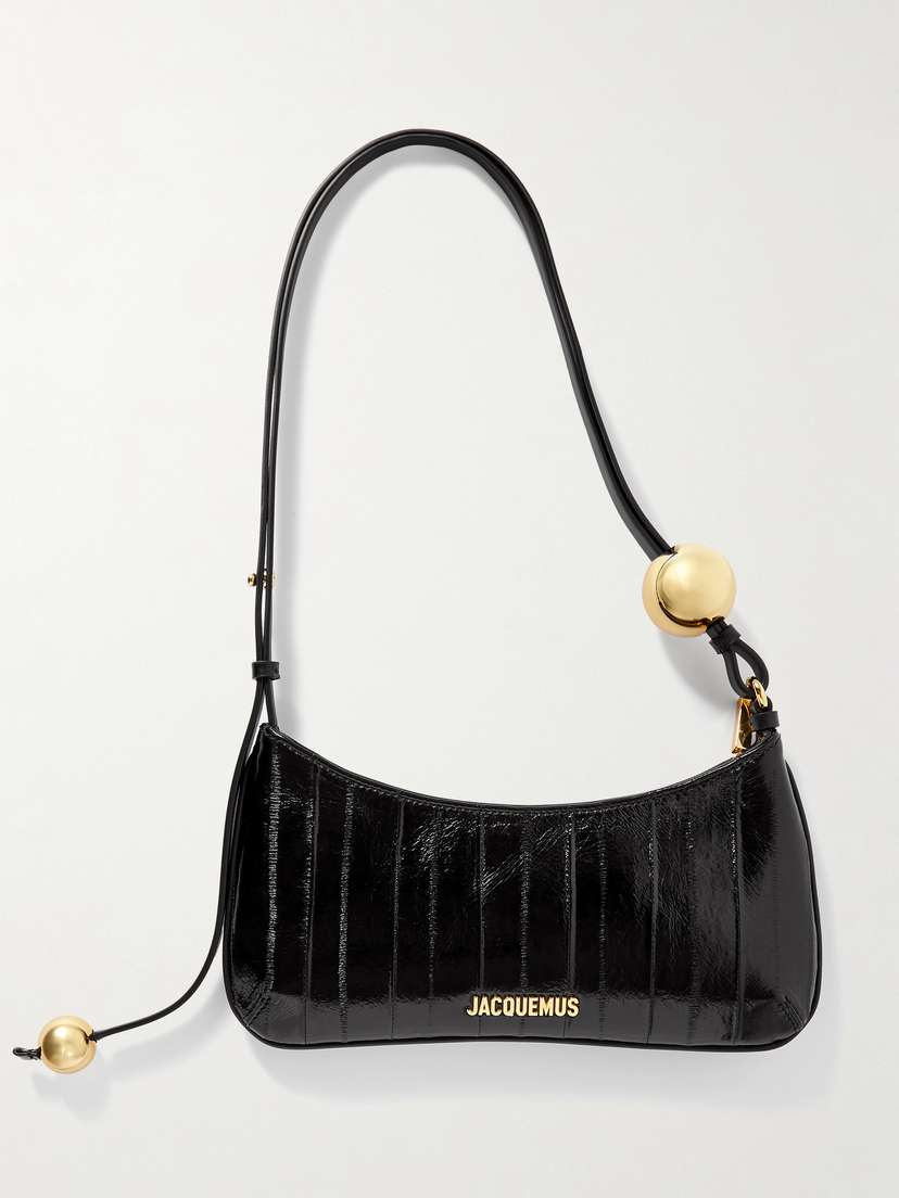 Jacquemus Le Bisou Perle Embellished Paneled Patent-leather Shoulder Bag