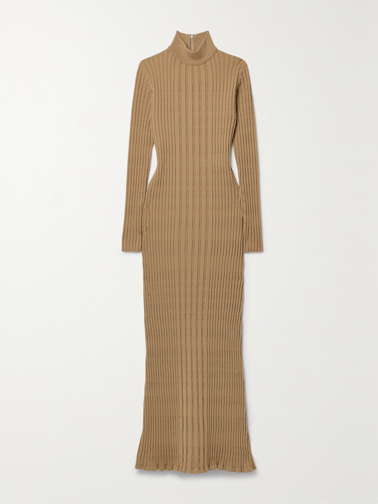 Tod's Ribbed Wool-blend Turtleneck Maxi Dress In Neutrals