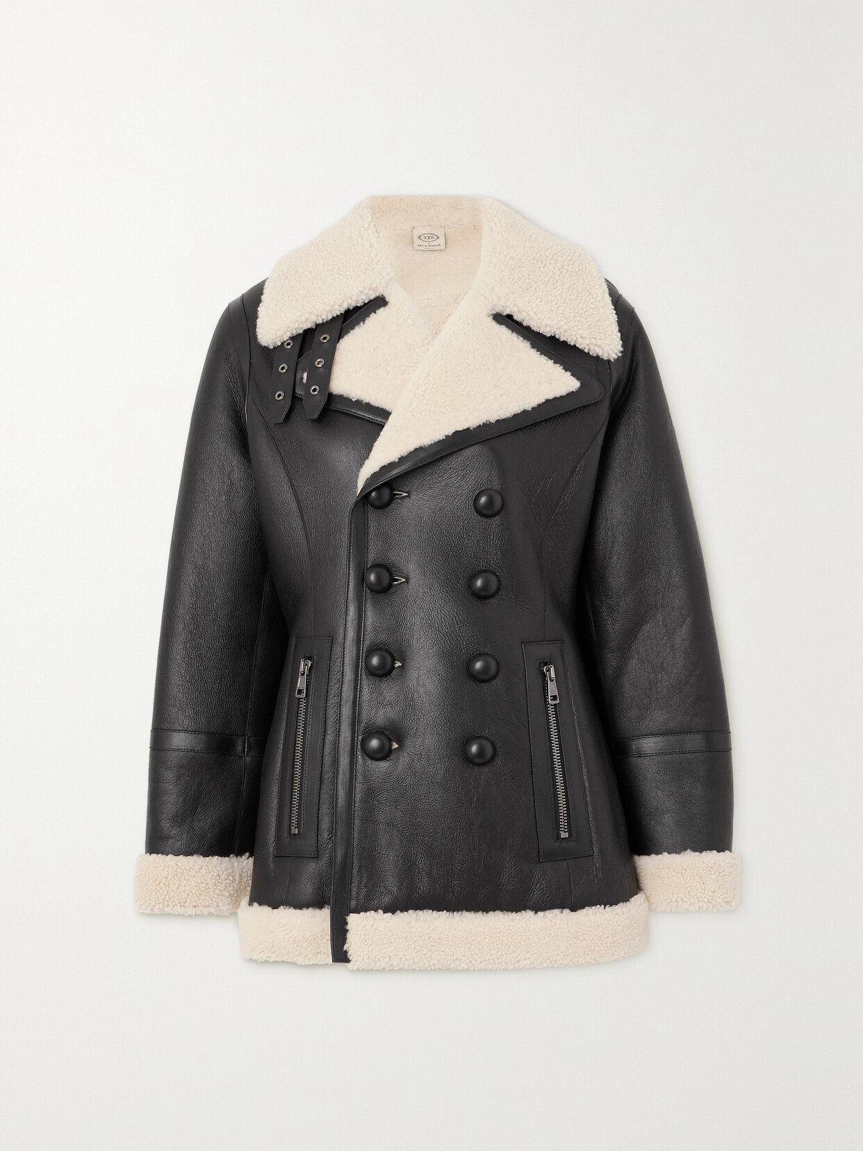 Tod's Double-breasted Shearling Jacket In Black