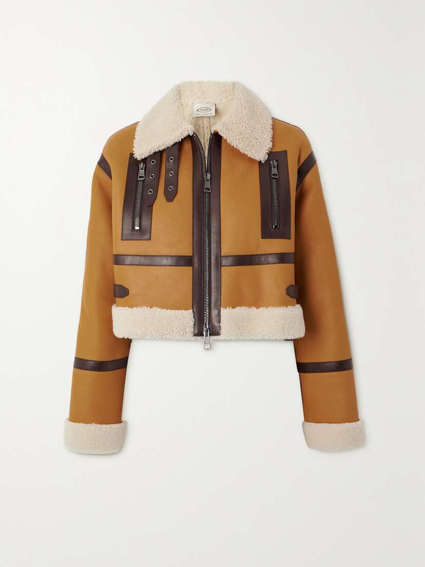 Tod's Cropped Leather-trimmed Shearling Jacket