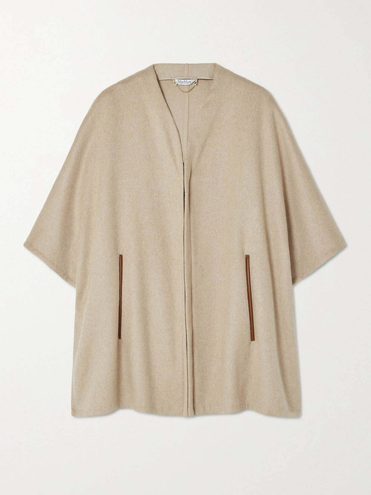 Max Mara Aris Faux Leather-trimmed Cape In Sand